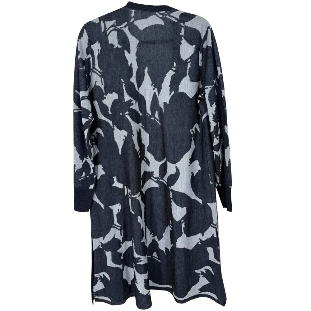 Chicos Women's Jacquard Floral Longline Open Front Cardigan Duster Size Medium